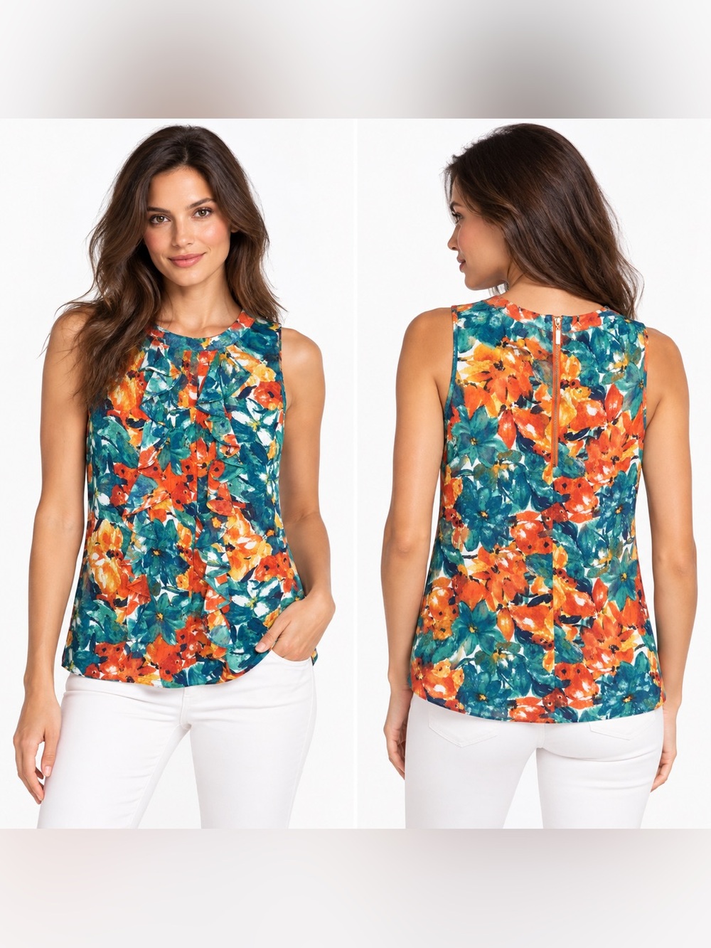 Duro Olowu for JCP Floral Ruffle Blouse Medium Sleeveless Artsy Boho